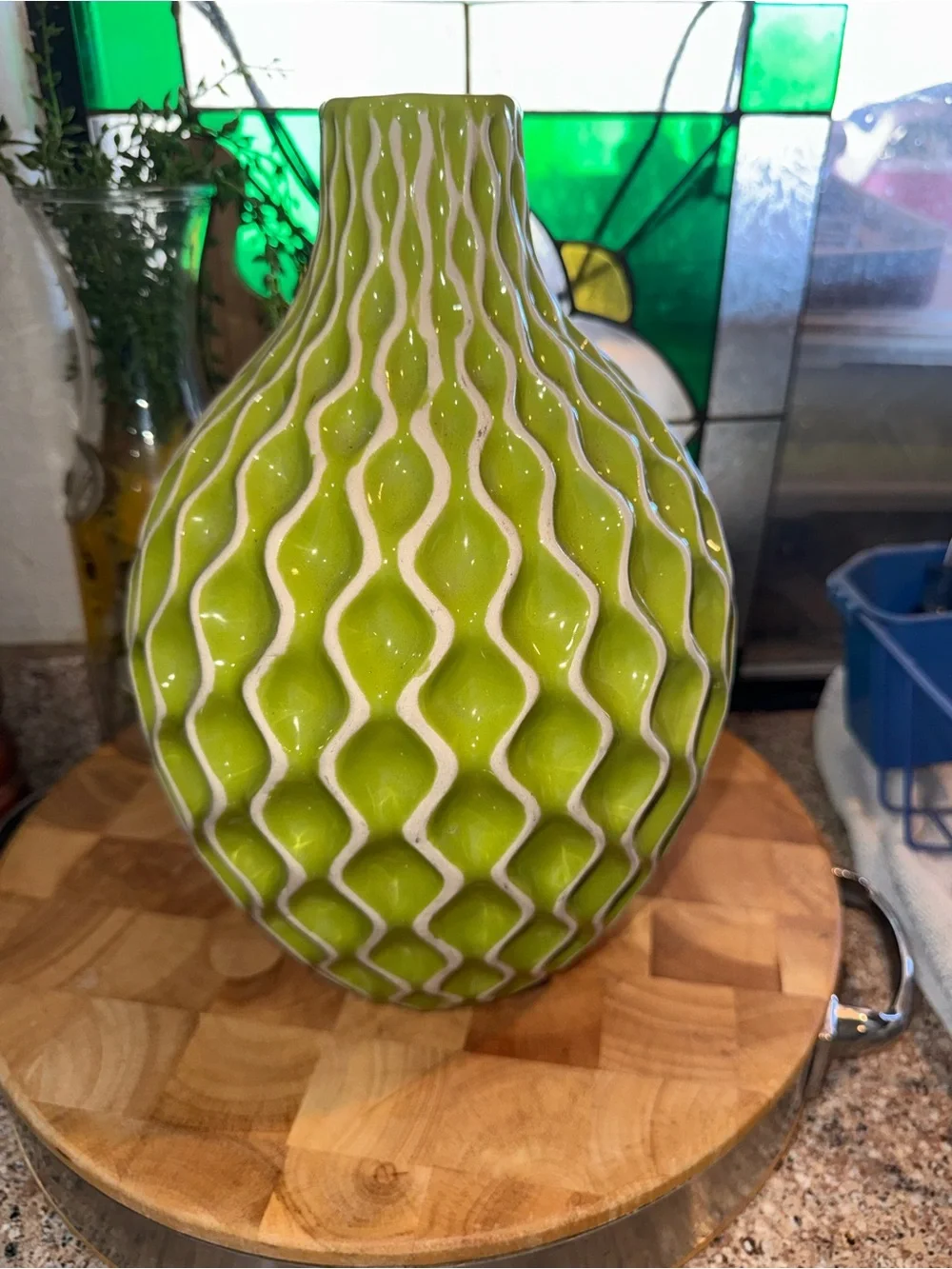 Large Chartreuse Green Textured Ceramic Vase – 12” Modern Statement Décor